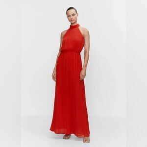 NWT MNG Mango Red Pleated Halter Neck Maxi Dress  Sz XL (10)